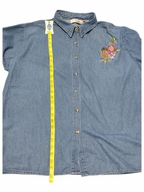 Embroidered Pineapple Denim Button-Up Shirt